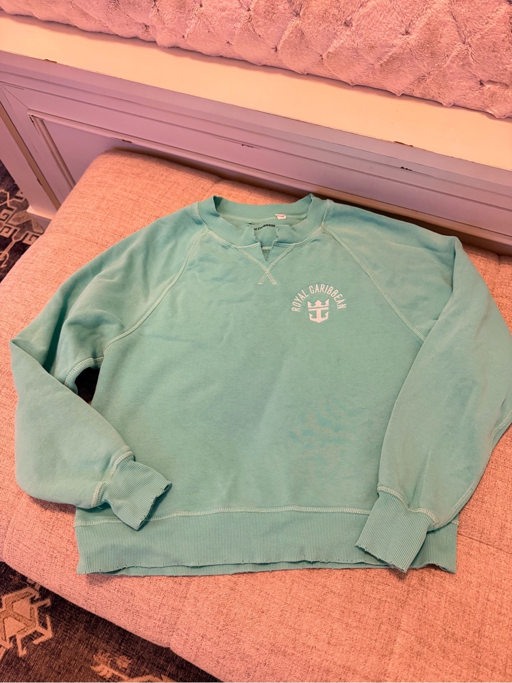 Royal Caribbean Distressed Crewneck Sweatshirt in Mint Green